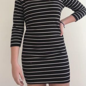 Merona white and black striped long sleeve dress
